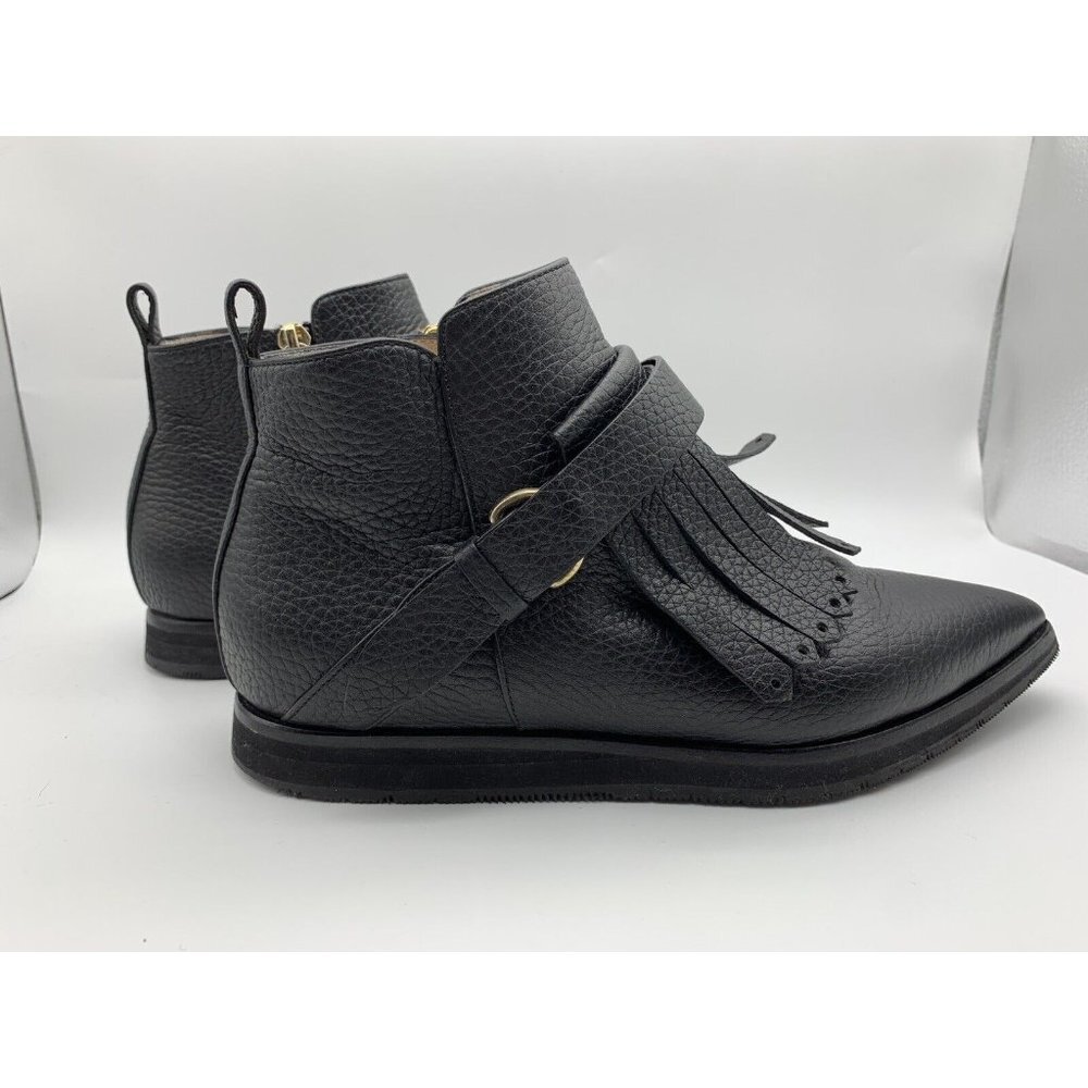 Lella Baldi Black Fringe Leather Ankle Boots EUR 36 US 5.5 - 6  Made in Italy - Picture 4 of 9